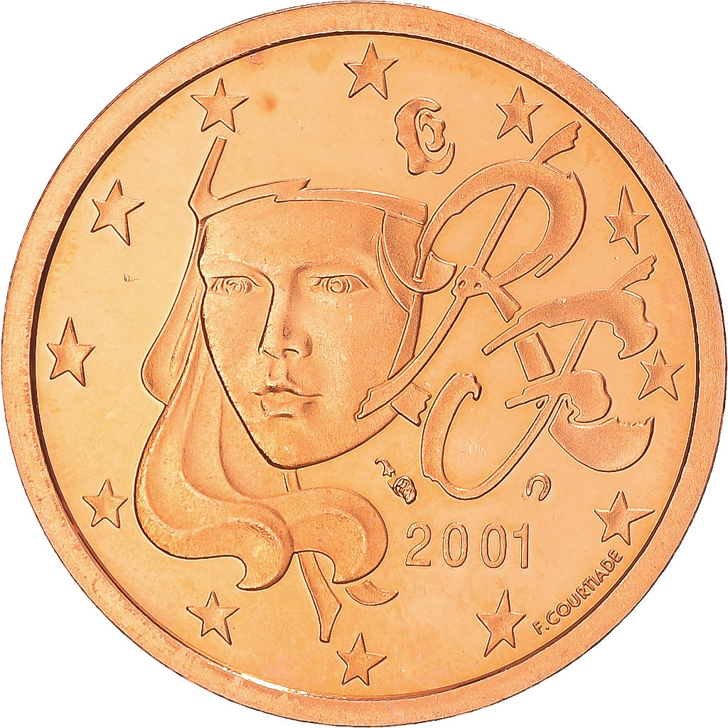 França, 5 Euro Cent, 2001, Paris, MS(65-70), Aço Cromado a Cobre, Gadoury:3