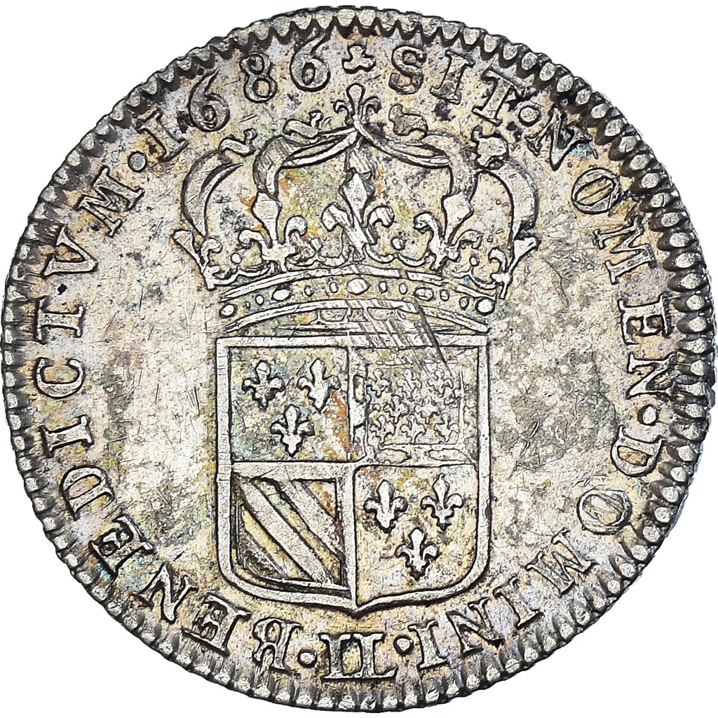 Monnaie, France, Louis XIV, 1/8 Écu de Flandre,1686, Lille, petit buste