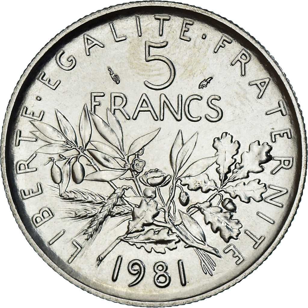 Munten, Frankrijk, Semeuse, 5 Francs, 1981, Paris, série FDC, FDC, Nickel Clad