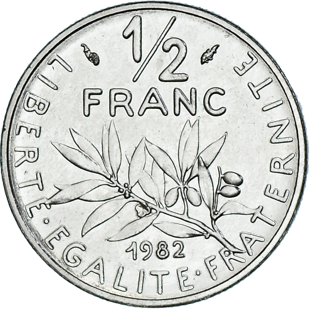 Moeda, França, Semeuse, 1/2 Franc, 1982, Paris, série FDC, MS(65-70), Níquel