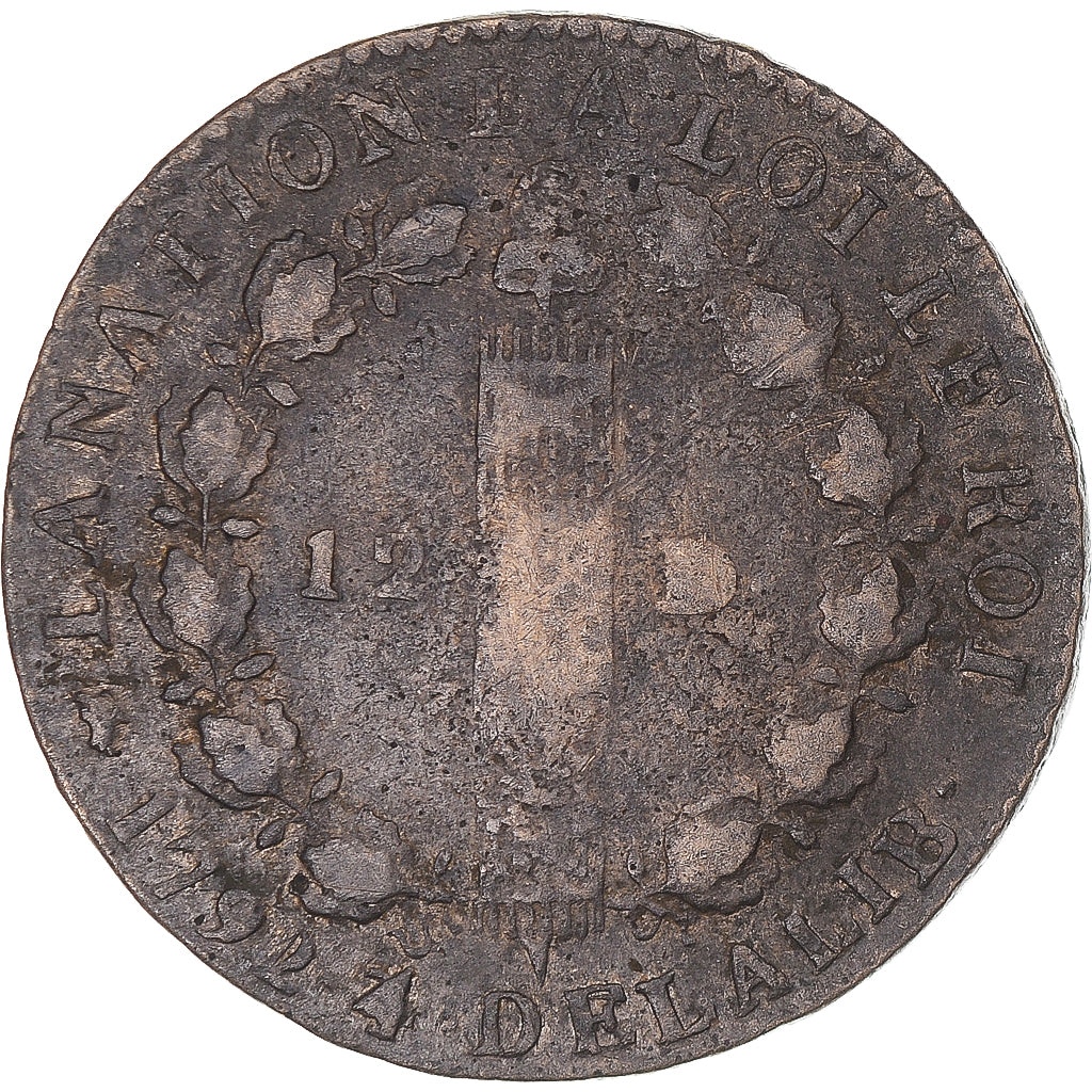 Münze, Frankreich, Louis XVI, 12 Deniers, AN 4/3, Dijon, Rare, S+, Bronze