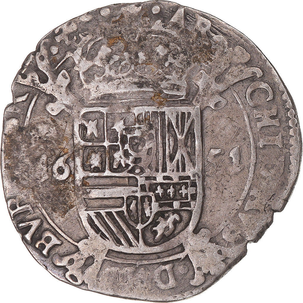Munten, Lage Spaanse landen, Filip IV, Escalin, 1651, Brussels, ZF, Zilver