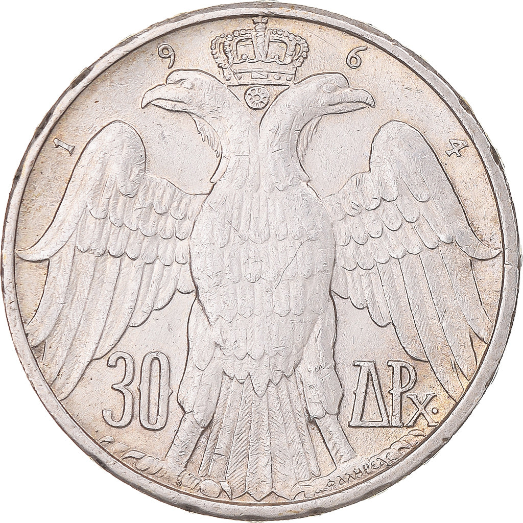 Coin, Greece, Constantine II, 30 Drachmai, 1964, AU(50-53), Silver, KM:87