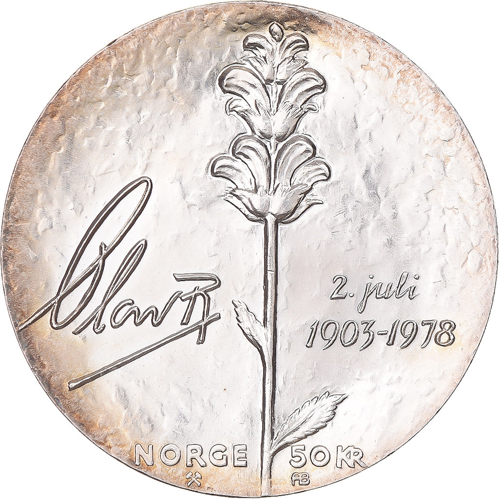 Coin, Norway, Olav V, 50 Kroner, 1978, AU(55-58), Silver, KM:424