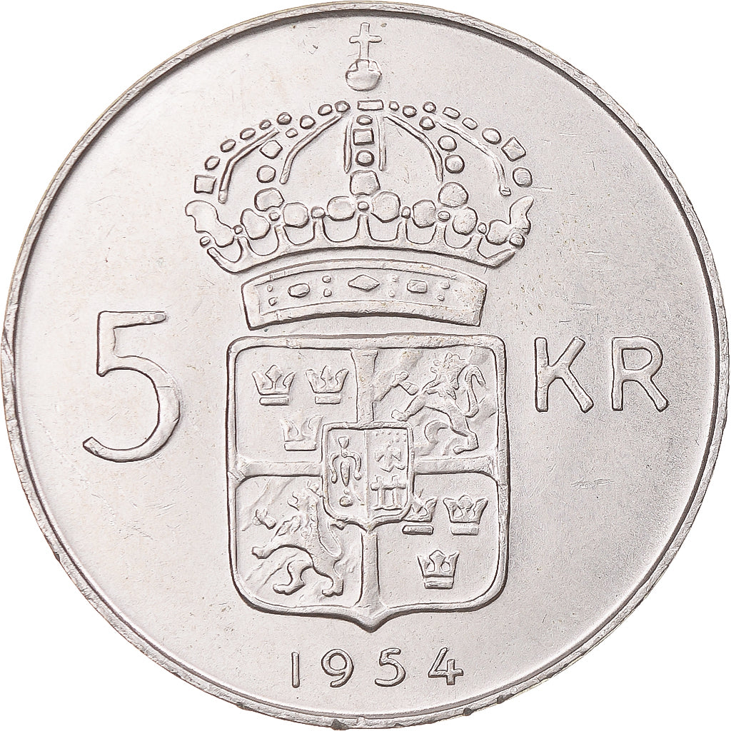 Coin, Sweden, Gustaf VI, 5 Kronor, 1954, AU(55-58), Silver, KM:829