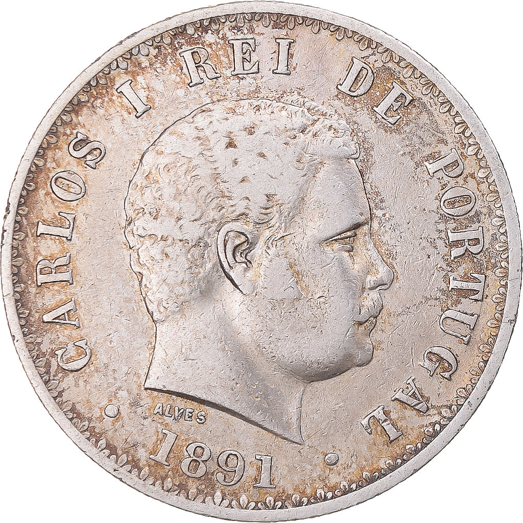 Moneda, Portugal, Carlos I, 500 Reis, 1891, MBC, Plata, KM:535