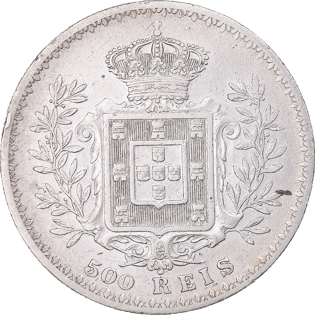 Moneda, Portugal, Carlos I, 500 Reis, 1891, MBC, Plata, KM:535