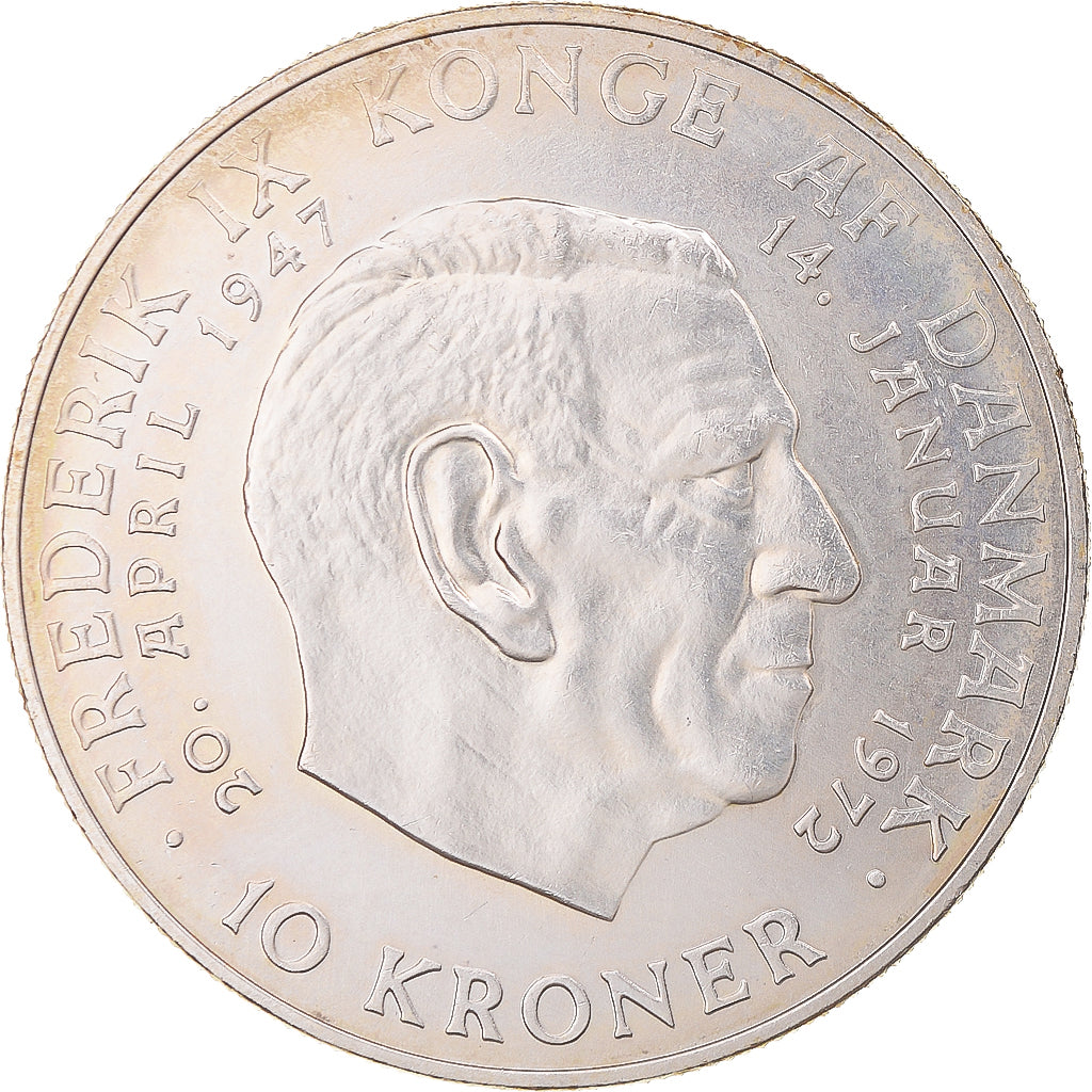 Coin, Denmark, Margrethe II, 10 Kroner, 1972, Copenhagen, AU(50-53), Silver