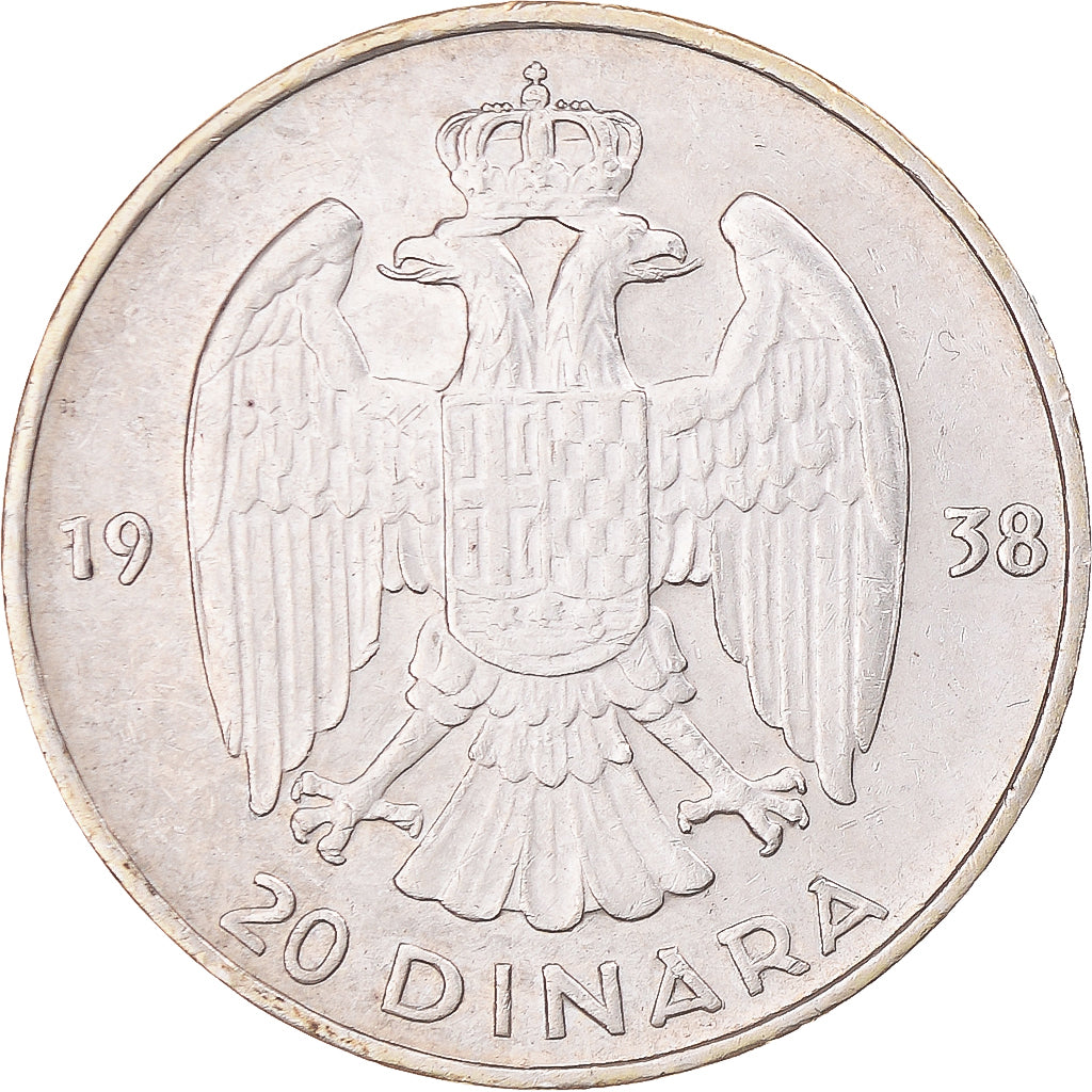 Coin, Yugoslavia, Petar II, 20 Dinara, 1938, EF(40-45), Silver, KM:23