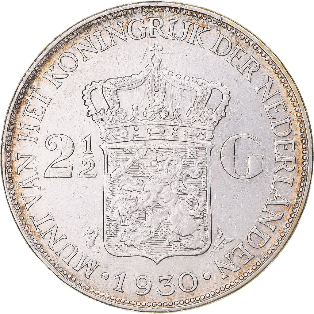 Coin, Netherlands, Wilhelmina I, 2-1/2 Gulden, 1930, EF(40-45), Silver, KM:165