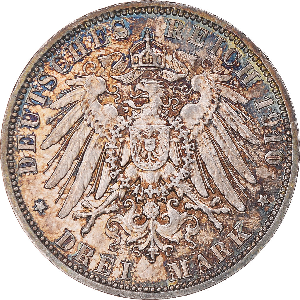Coin, German States, PRUSSIA, Wilhelm II, 3 Mark, 1910, Berlin, AU(55-58)