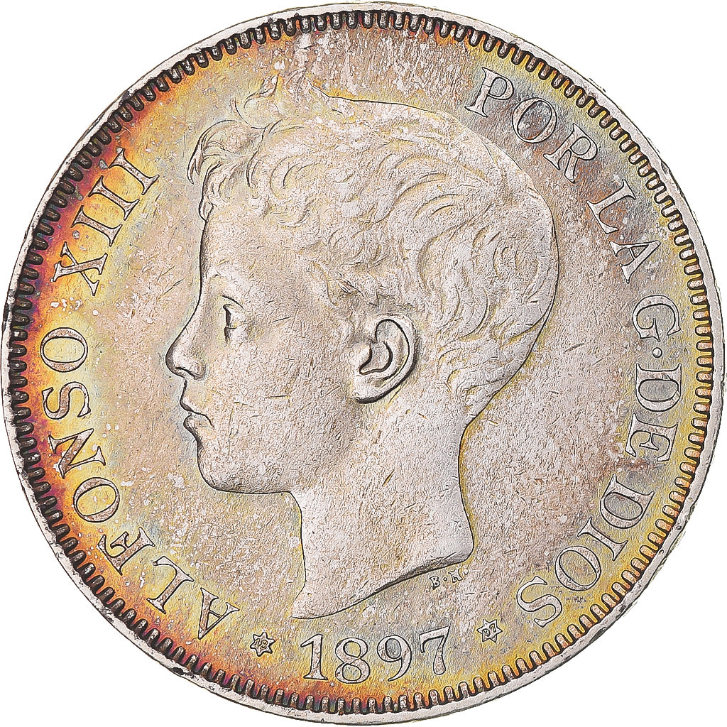 Monnaie, Espagne, Alfonso XIII, 5 Pesetas, 1897, TTB+, Argent, KM:707