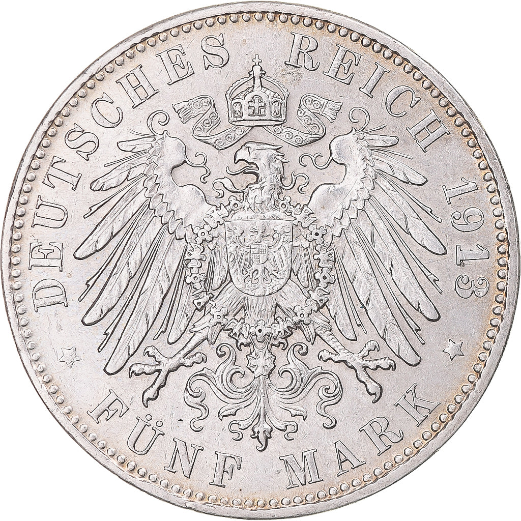 Coin, German States, BAVARIA, Otto, 5 Mark, 1913, Munich, EF(40-45), Silver