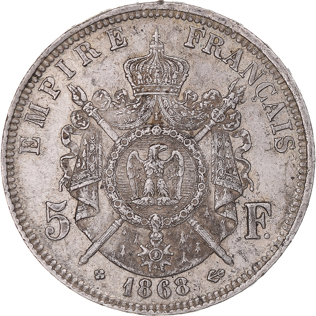 Moneta, Francia, Napoleon III, 5 Francs, 1868, Strasbourg, BB+, Argento