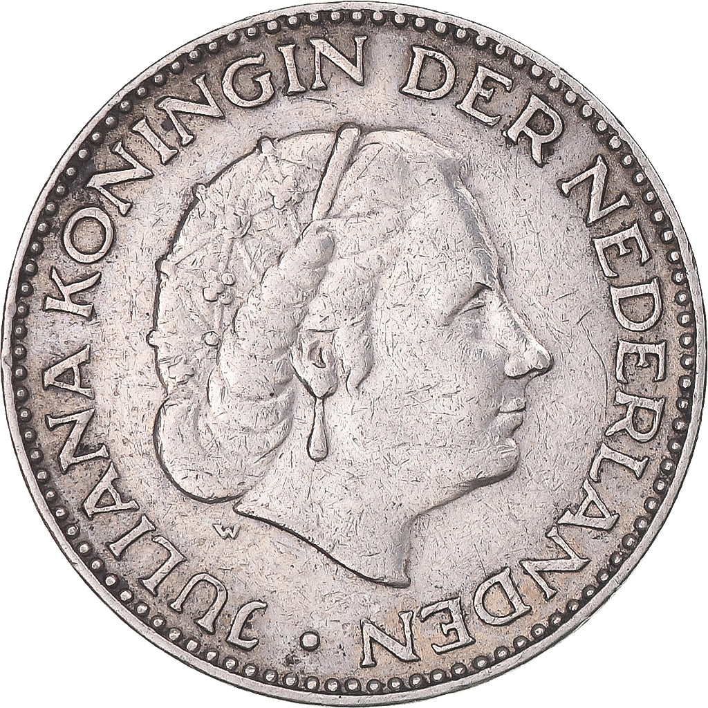 Coin, Netherlands, Juliana, Gulden, 1955, EF(40-45), Silver, KM:184