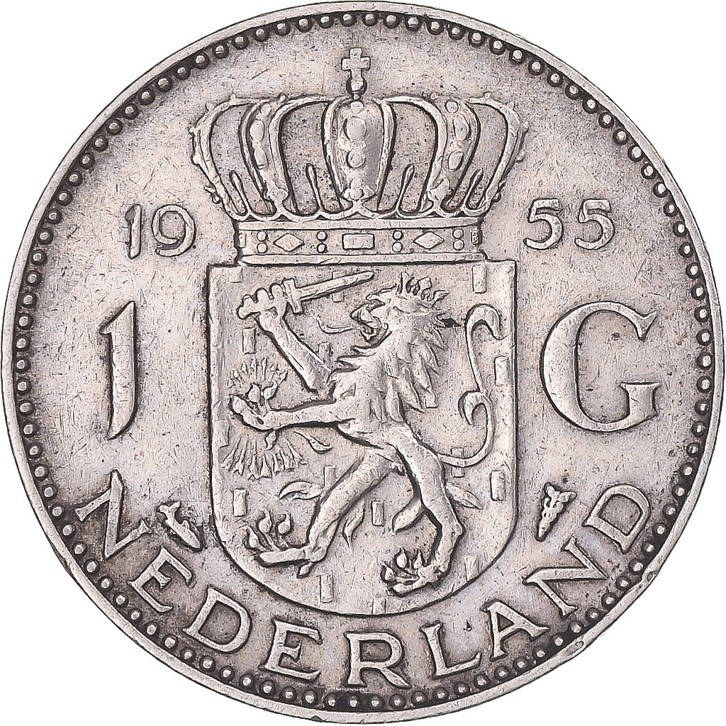 Coin, Netherlands, Juliana, Gulden, 1955, EF(40-45), Silver, KM:184