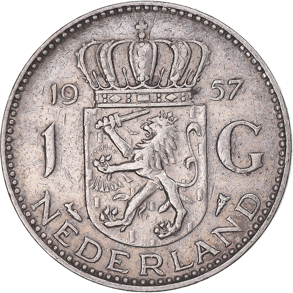 Coin, Netherlands, Juliana, Gulden, 1957, EF(40-45), Silver, KM:184