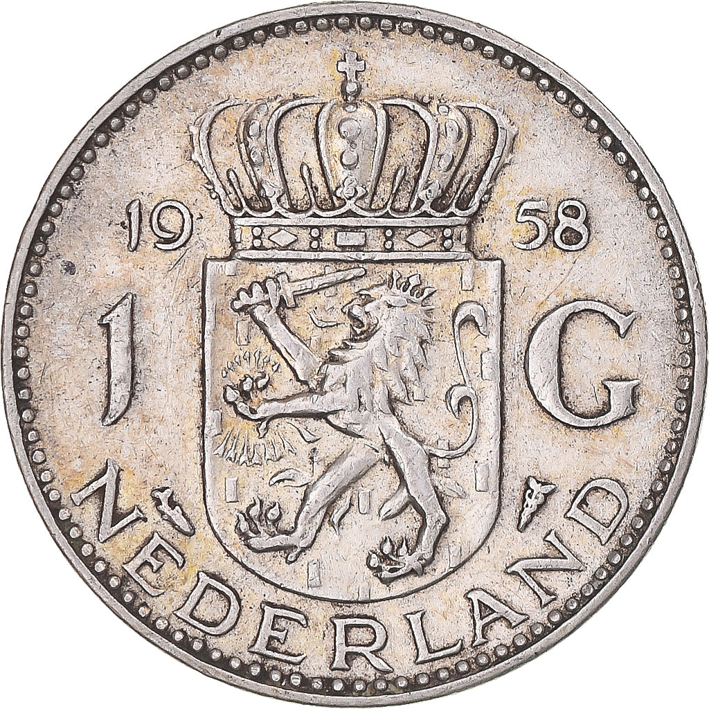Coin, Netherlands, Juliana, Gulden, 1958, EF(40-45), Silver, KM:184