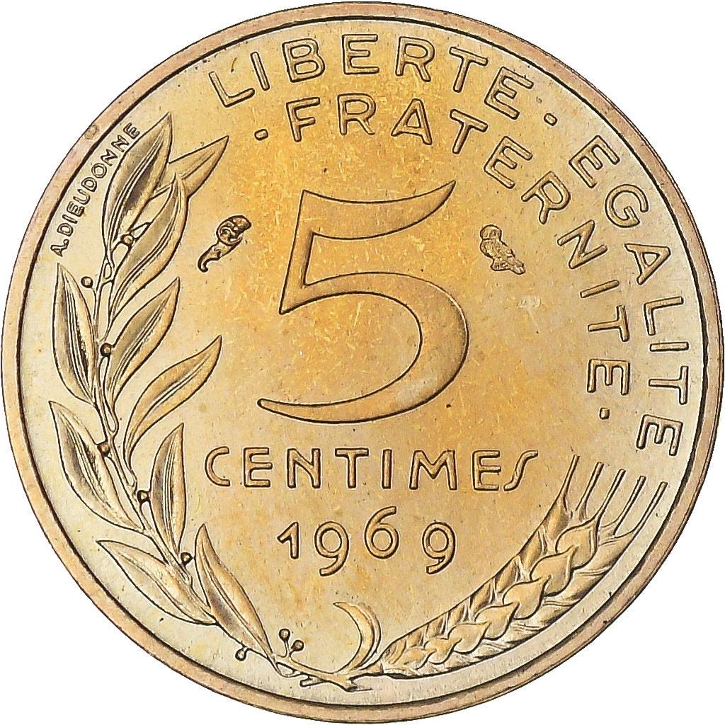 Coin, France, Marianne, 5 Centimes, 1969, Paris, MS(65-70), Aluminum-Bronze