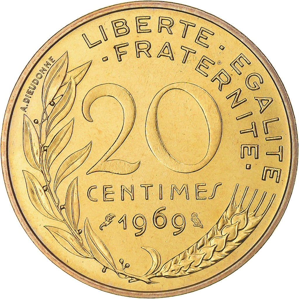 Coin, France, Marianne, 20 Centimes, 1969, Paris, MS(65-70), Aluminum-Bronze