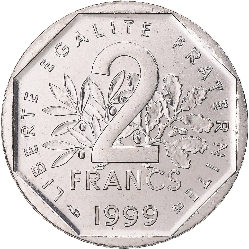 Moneda, Francia, Semeuse, 2 Francs, 1999, FDC, Níquel, KM:942.1, Gadoury:547