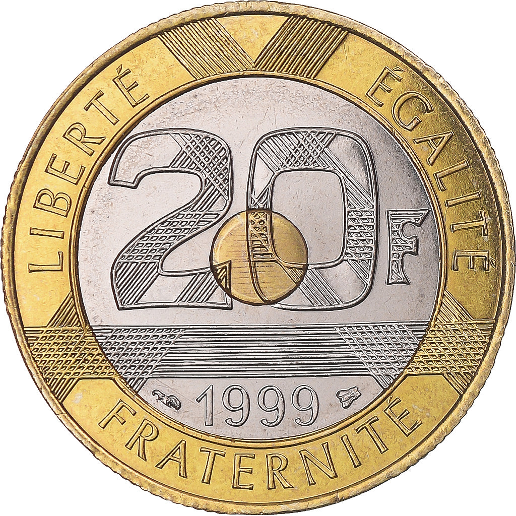 Moeda, França, Mont Saint Michel, 20 Francs, 1999, MS(65-70), Trimetálico