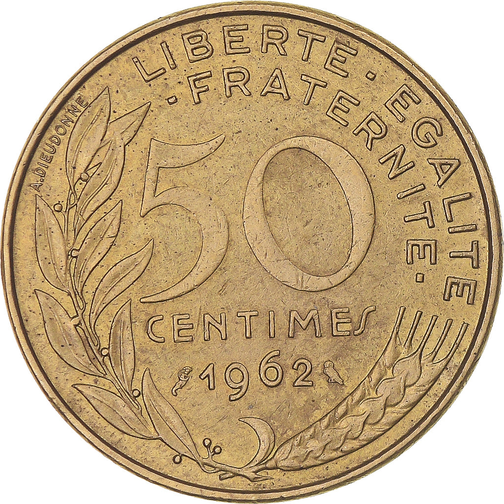 Munten, Frankrijk, Marianne, 50 Centimes, 1962, Paris, Col à 4 plis, ZF+