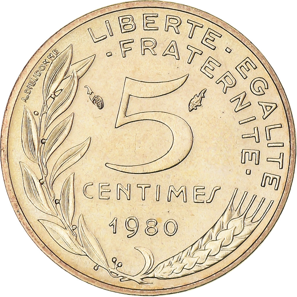 Moneta, Francia, Marianne, 5 Centimes, 1980, Paris, FDC, Alluminio-bronzo