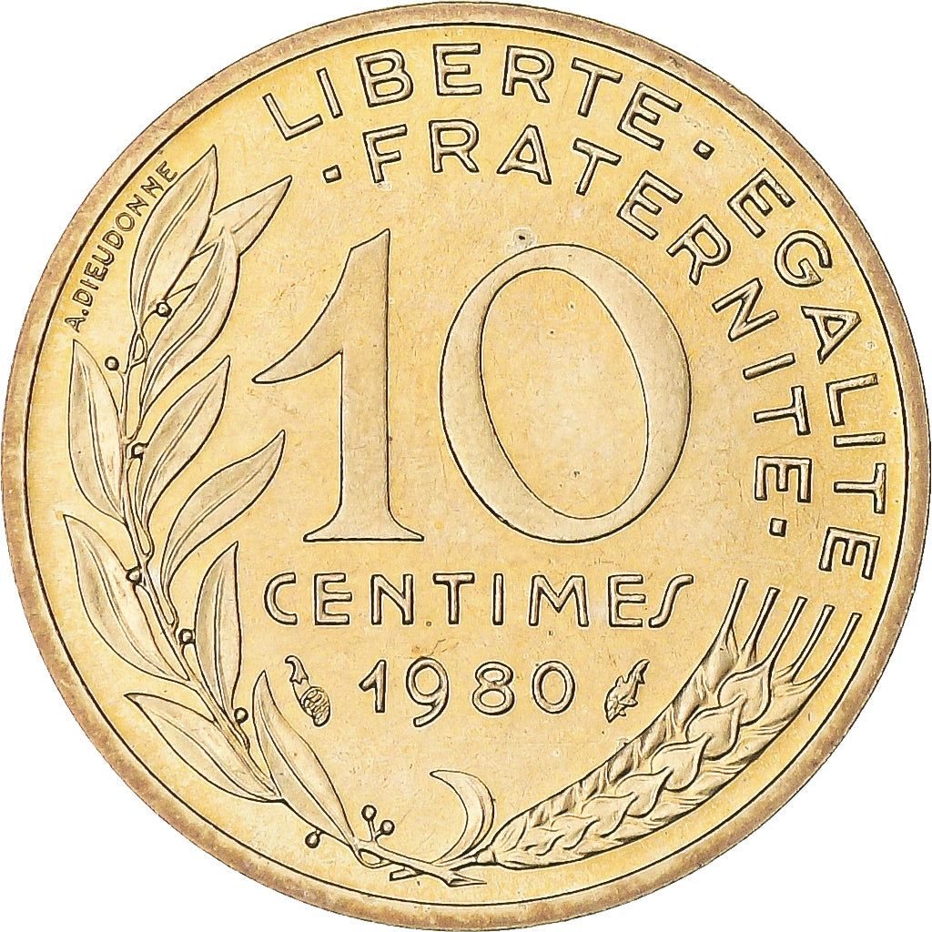 Moneda, Francia, Marianne, 10 Centimes, 1980, Paris, FDC, Aluminio - bronce