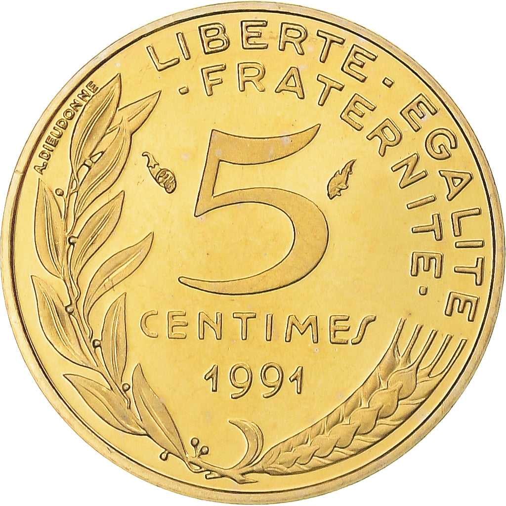 Moneta, Francia, Marianne, 5 Centimes, 1991, Paris, BE, FDC, Alluminio-bronzo
