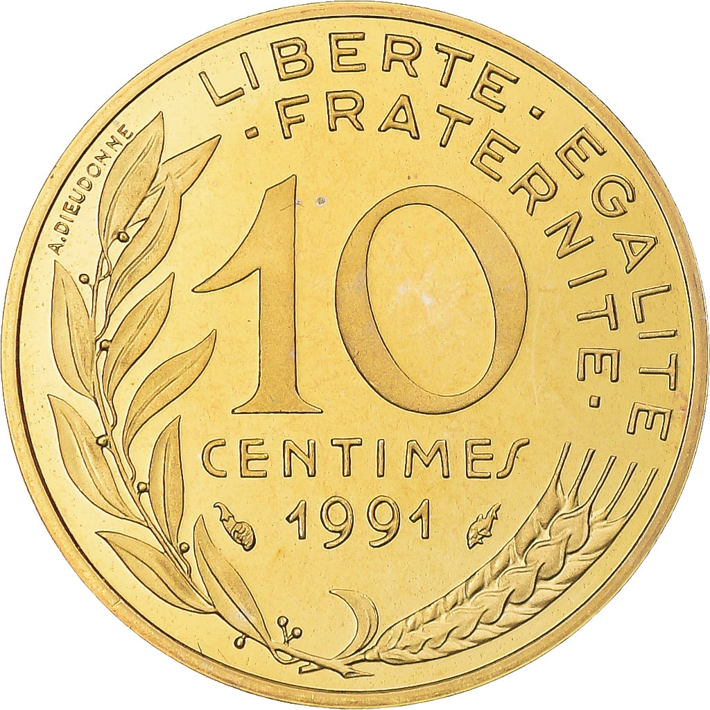 Munten, Frankrijk, Marianne, 10 Centimes, 1991, Paris, BE, FDC, Aluminum-Bronze