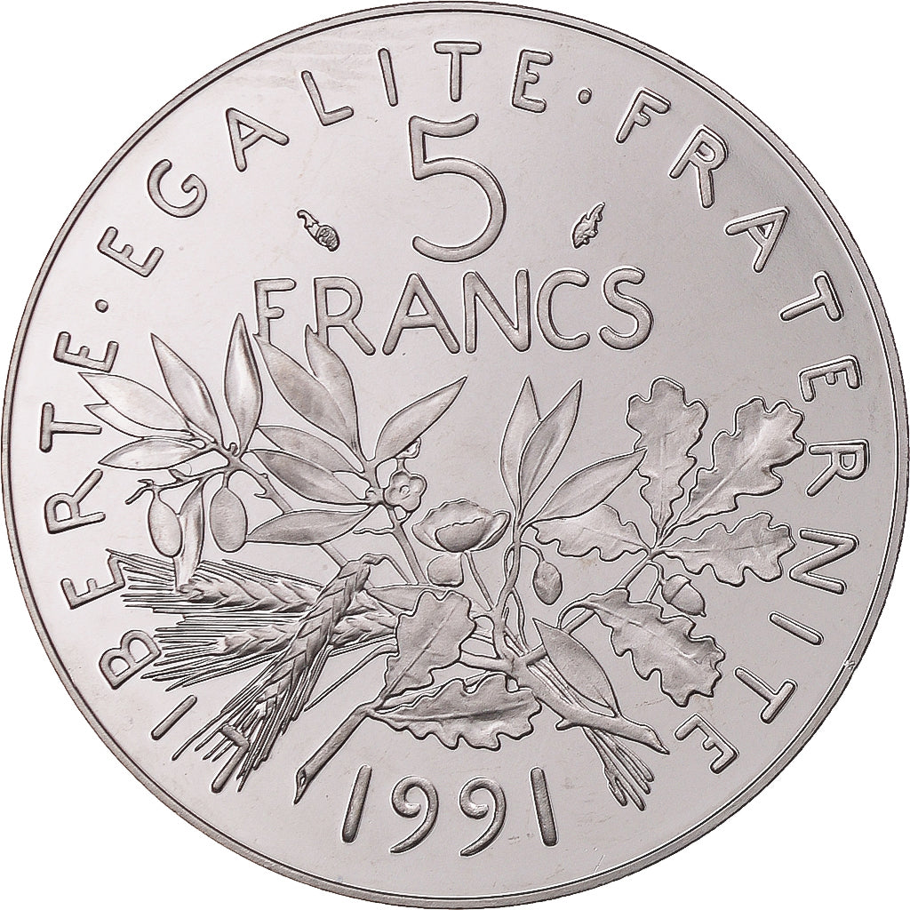 Moneda, Francia, Semeuse, 5 Francs, 1991, Paris, BE, FDC, Níquel recubierto de