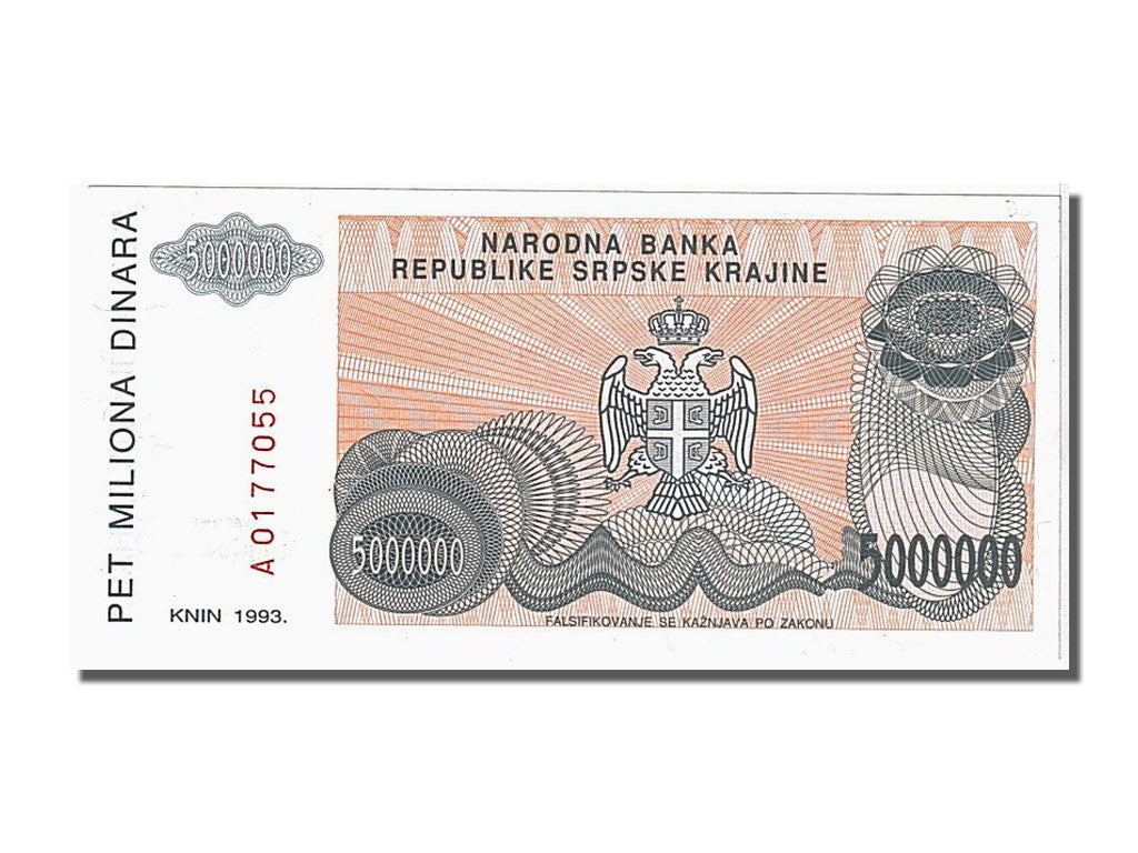 Banknote, Croatia, 5 Million Dinara, 1993, UNC(65-70)
