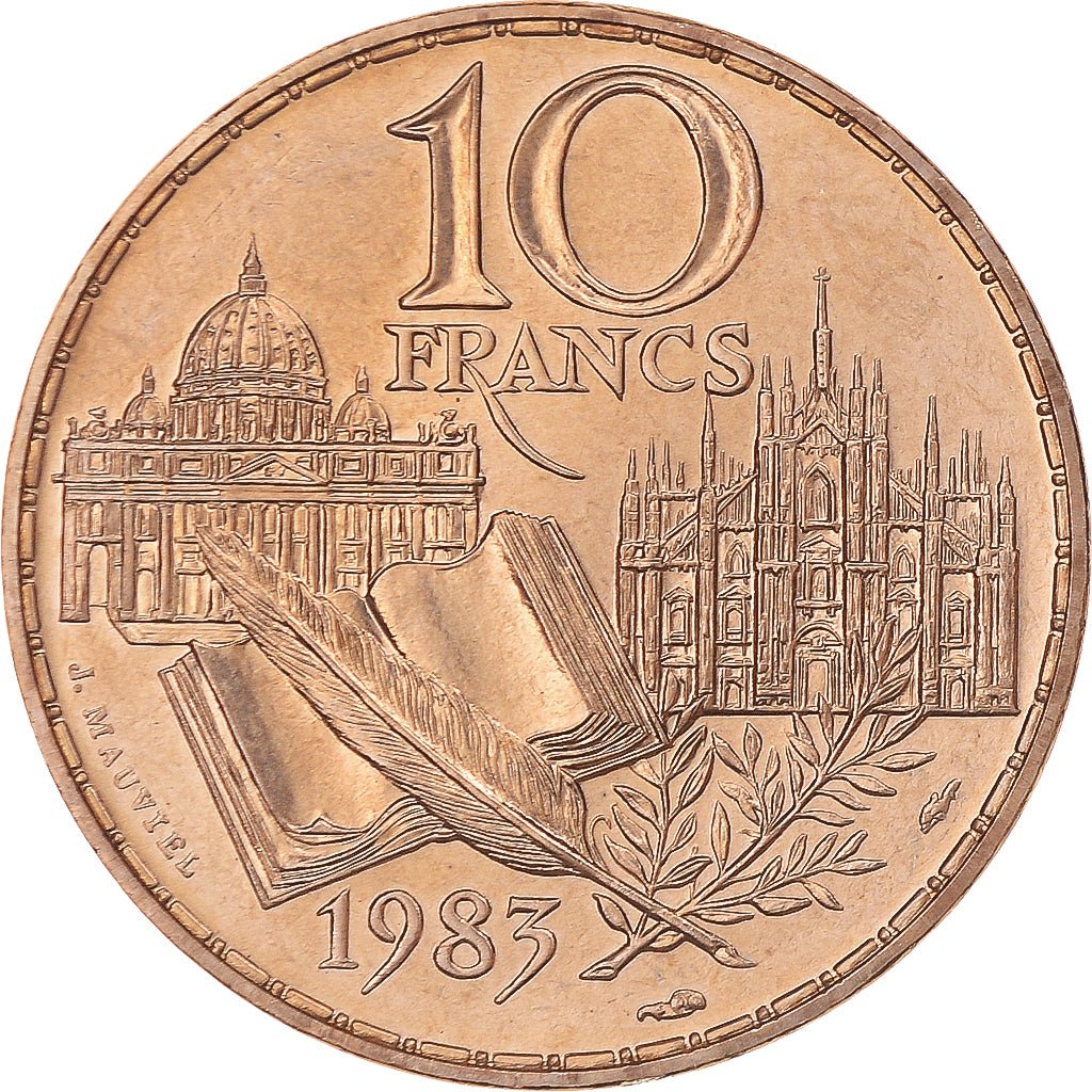 Moneda, Francia, Stendhal, 10 Francs, 1983, Paris, Tranche B, FDC, Níquel -