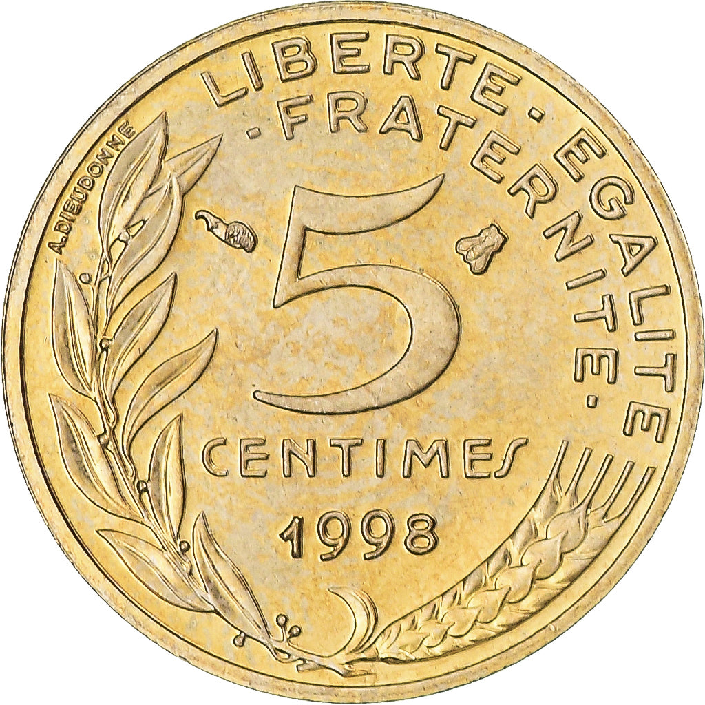 Moneta, Francia, Marianne, 5 Centimes, 1998, Paris, BU, FDC, Alluminio-bronzo