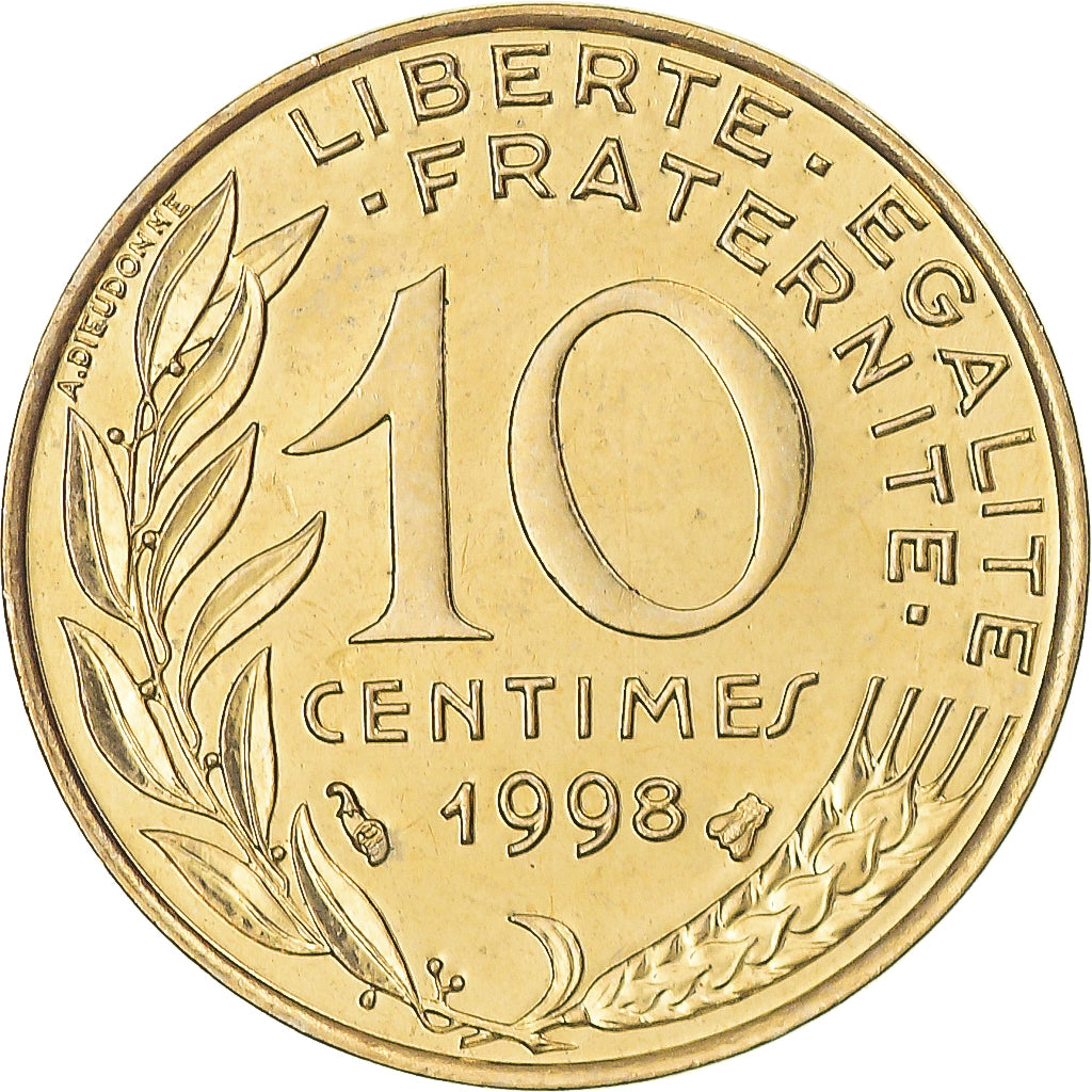 Munten, Frankrijk, Marianne, 10 Centimes, 1998, Paris, BU, FDC, Aluminum-Bronze