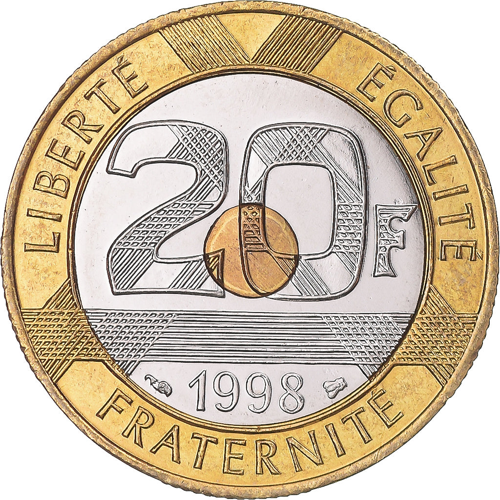 Moeda, França, Mont Saint Michel, 20 Francs, 1998, Paris, BU, MS(65-70)