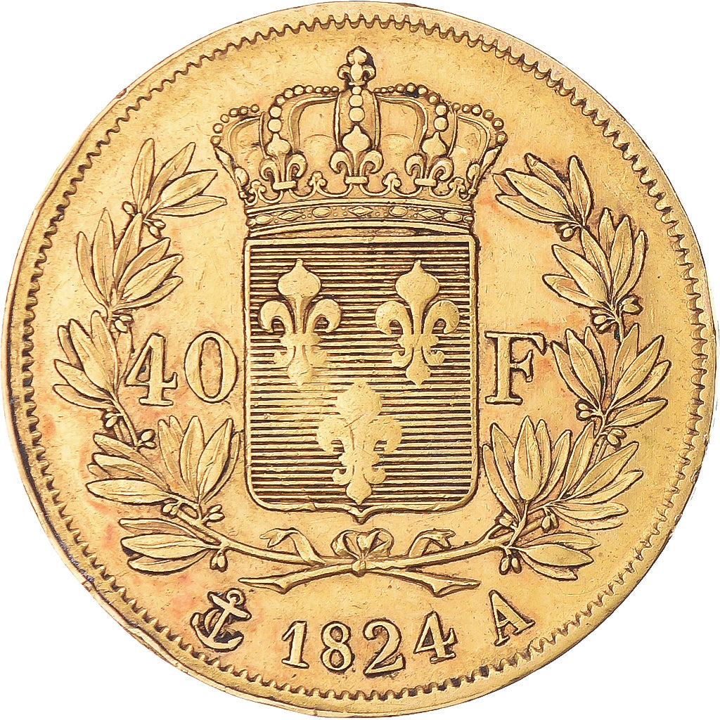 Monnaie, France, Louis XVIII, 40 Francs, 1824, Paris, TTB, Or, Gadoury:1092