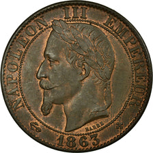 France, Napoléon III, 5 Centimes, 1863, Strasbourg, Bronze, SUP+, Gadoury:155