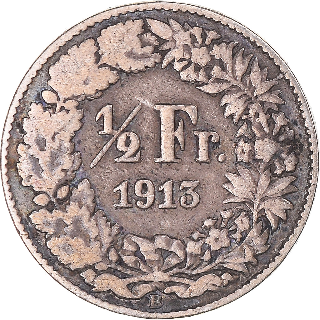 Coin, Switzerland, 1/2 Franc, 1913, Bern, VF(30-35), Silver, KM:23
