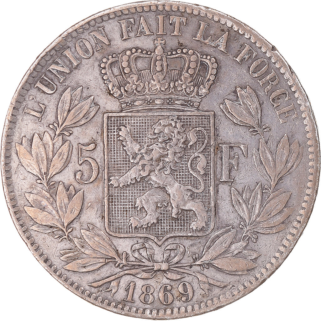 Coin, Belgium, Leopold II, 5 Francs, 5 Frank, 1869, EF(40-45), Silver, KM:24