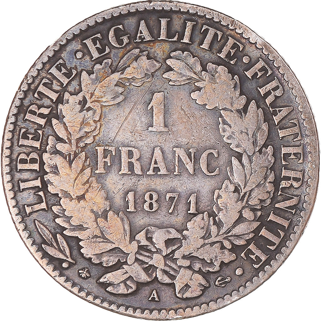 Monnaie, France, Cérès, Franc, 1871, Paris, TB+, Argent, Gadoury:465, KM:822.1