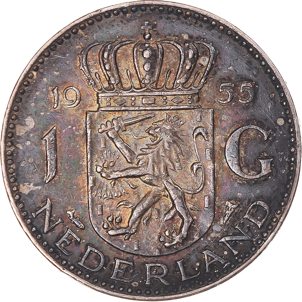 Coin, Netherlands, Juliana, Gulden, 1955, AU(50-53), Silver, KM:184