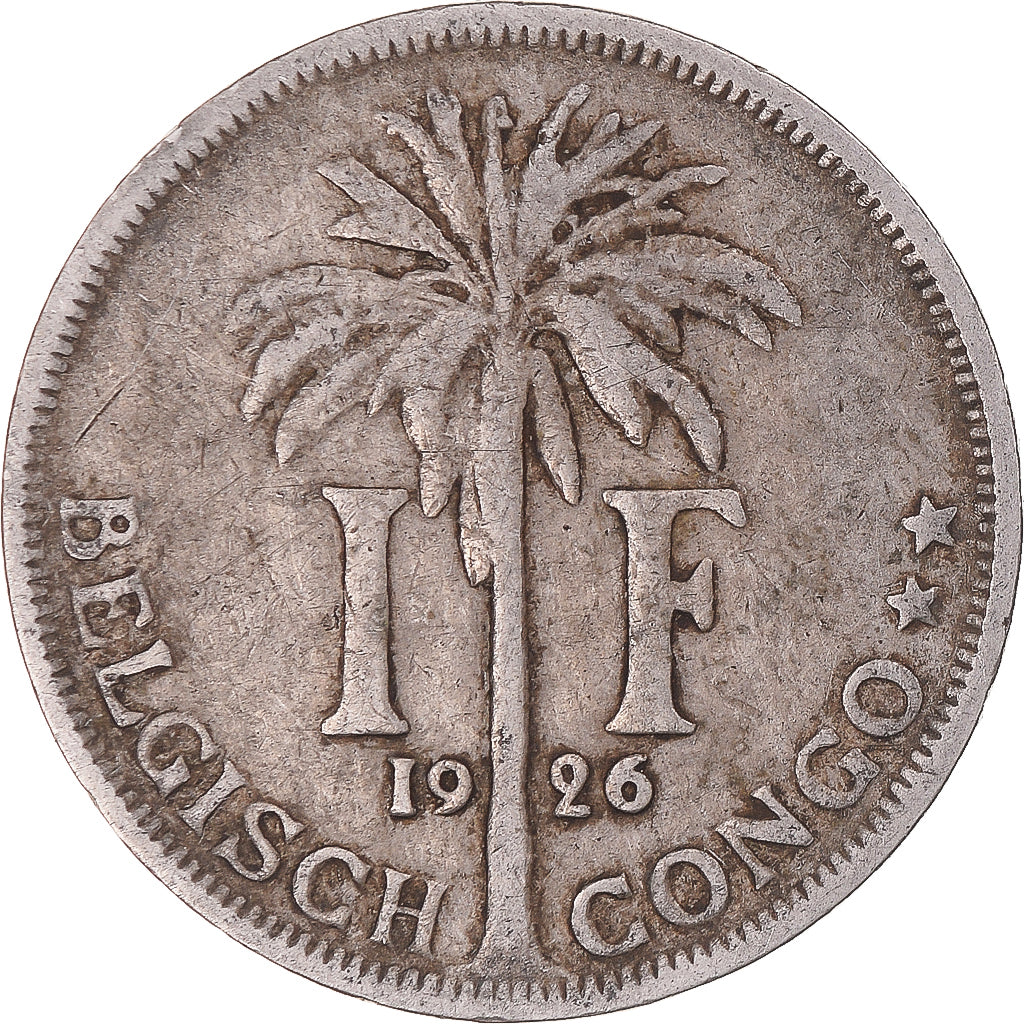 Moeda, Congo Belga, Albert I, Franc, 1926, EF(40-45), Cobre-níquel, KM:21
