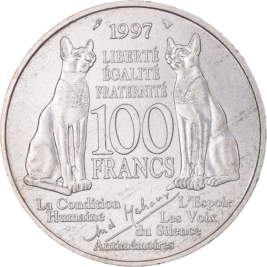 Munten, Frankrijk, André Malraux, 100 Francs, 1997, PR, Zilver, KM:1188