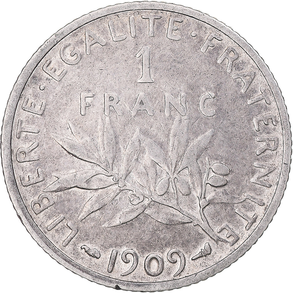 Moneta, Francja, Semeuse, Franc, 1909, Paris, EF(40-45), Srebro, KM:844.1