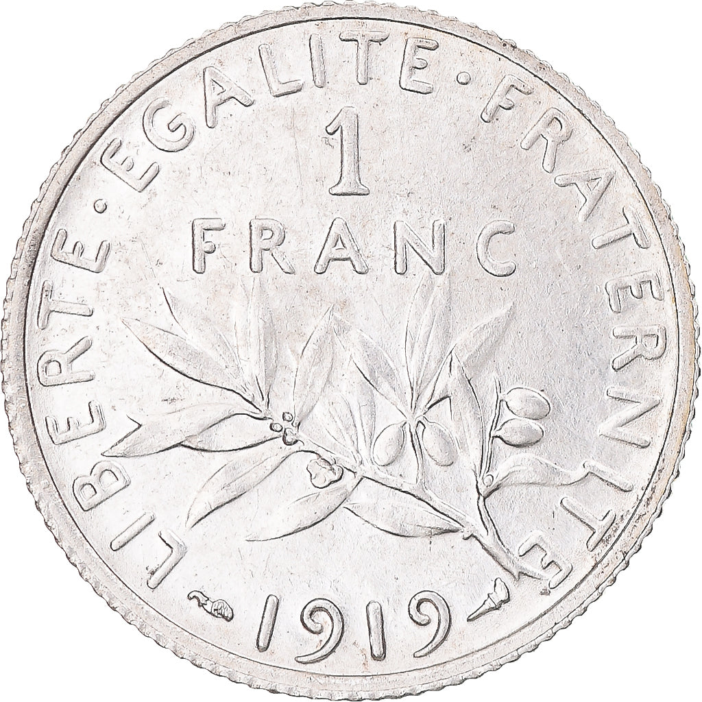 Coin, France, Semeuse, Franc, 1919, Paris, AU(55-58), Silver, KM:844.1