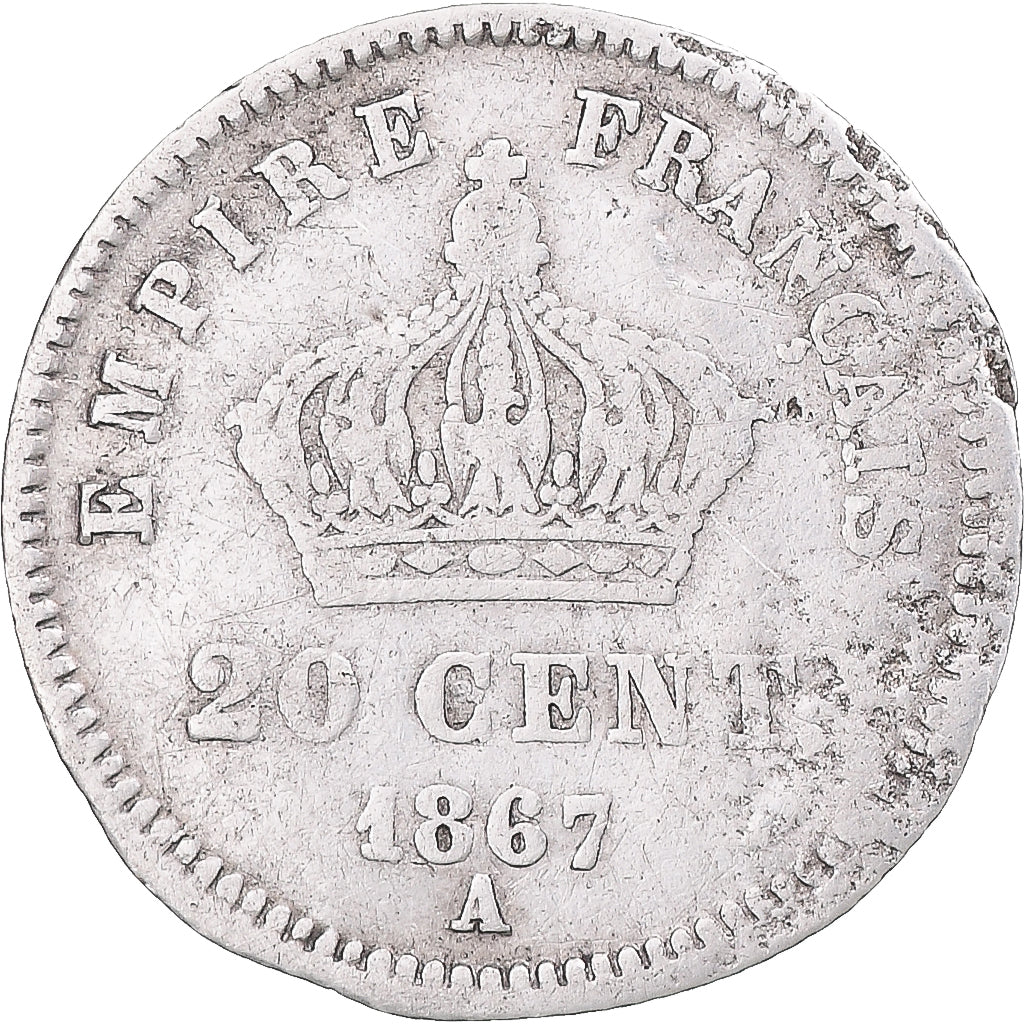 Coin, France, Napoleon III, 20 Centimes, 1867, Paris, VF(20-25), Silver