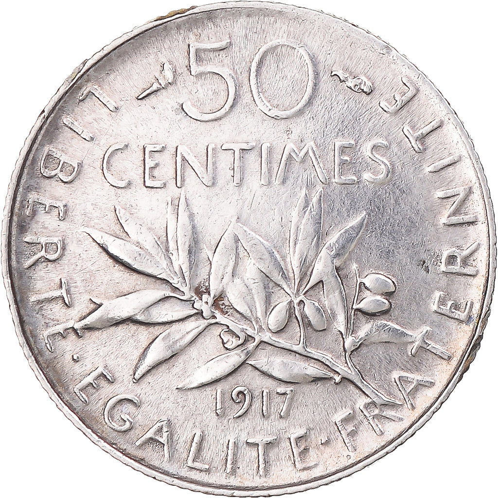 Coin, France, Semeuse, 50 Centimes, 1917, Paris, AU(55-58), Silver, KM:854
