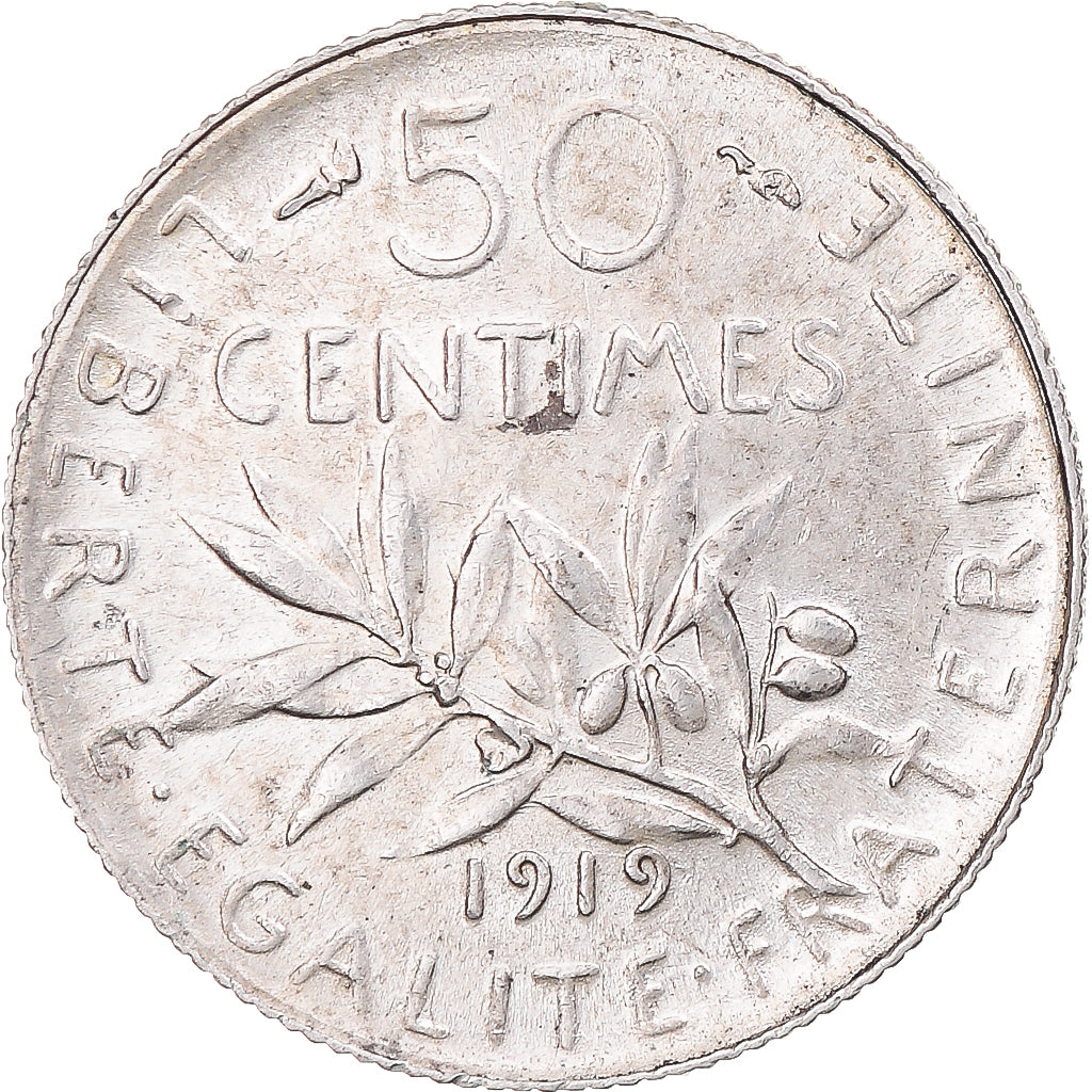 Coin, France, Semeuse, 50 Centimes, 1919, Paris, AU(55-58), Silver, KM:854